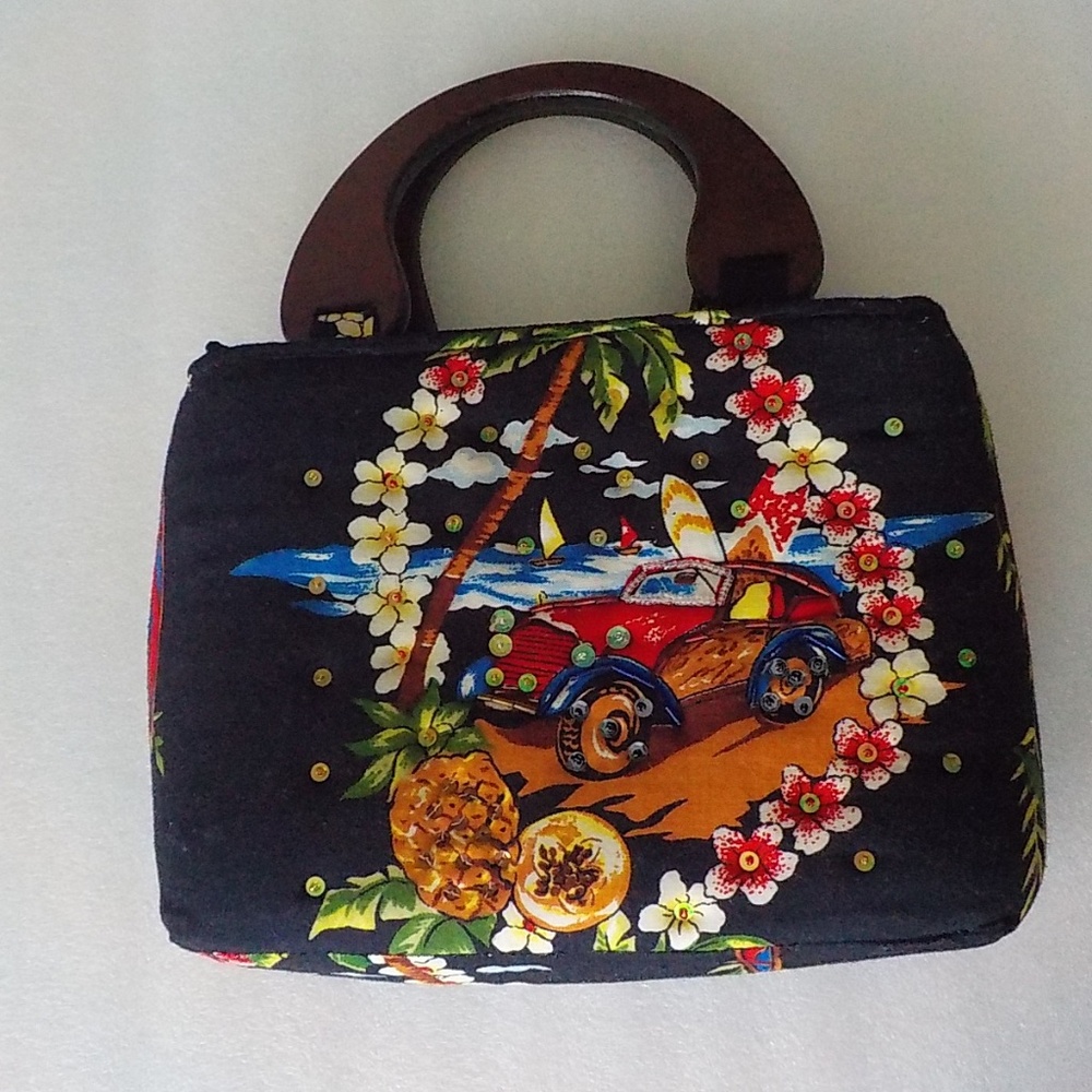 Surfboard & Woody Tropical Scene Hand Bag FINAL $